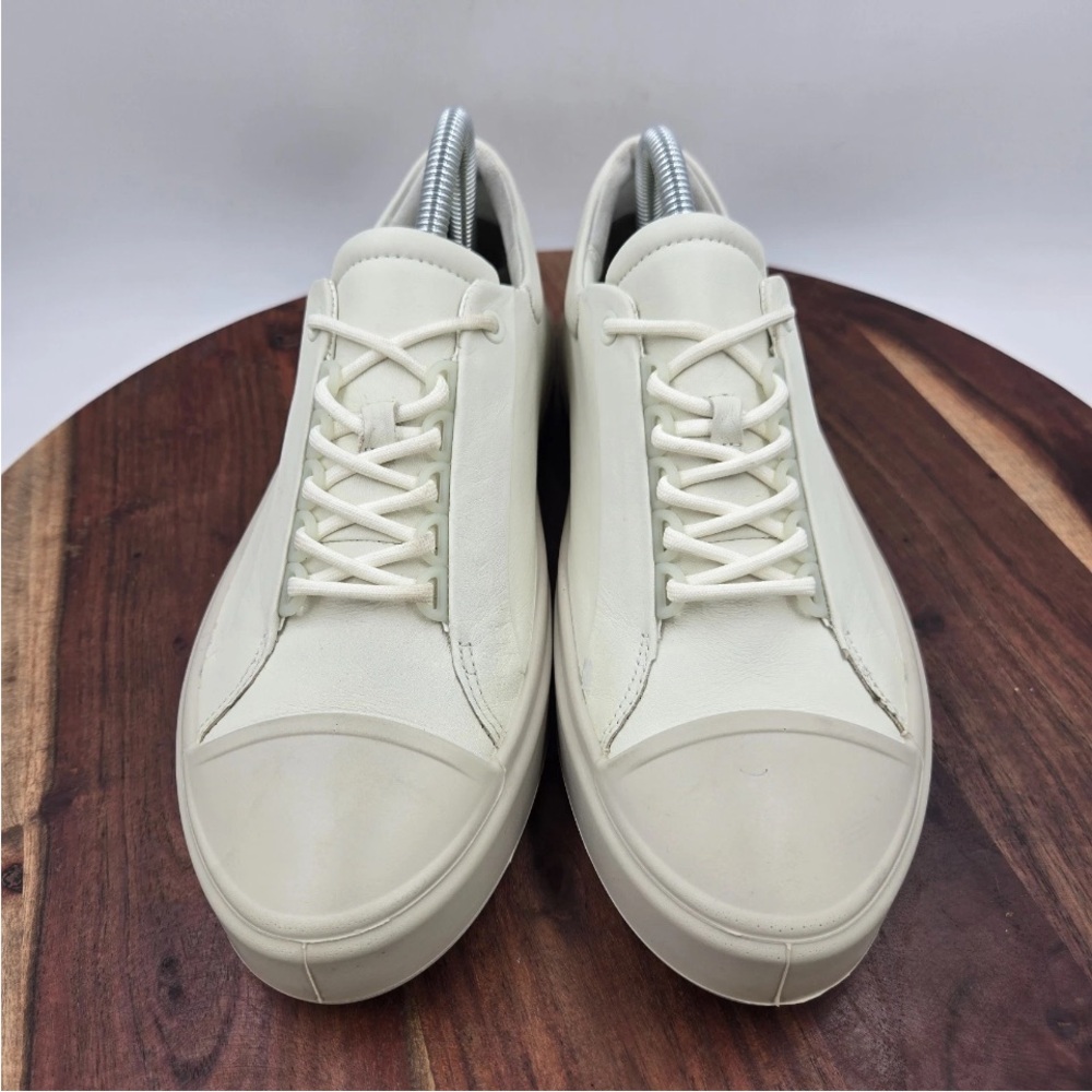 Ecco Flexure T-Cap Shoes Women's 40/9White Taupe Leather Comfort Sneakers nwot